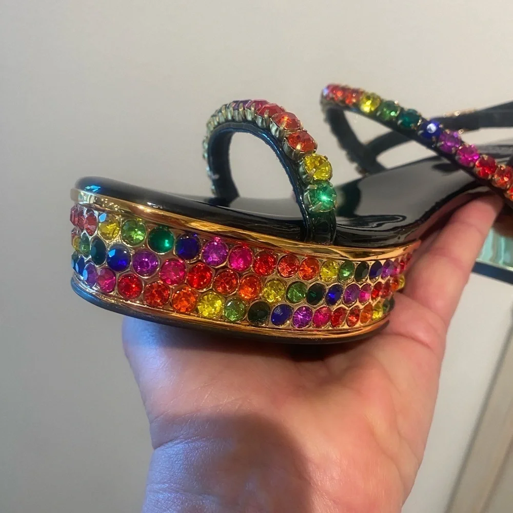 Jeffrey Campbell Rhinestone Platform Sandal Rainbow Multi Color New 7.5 in box